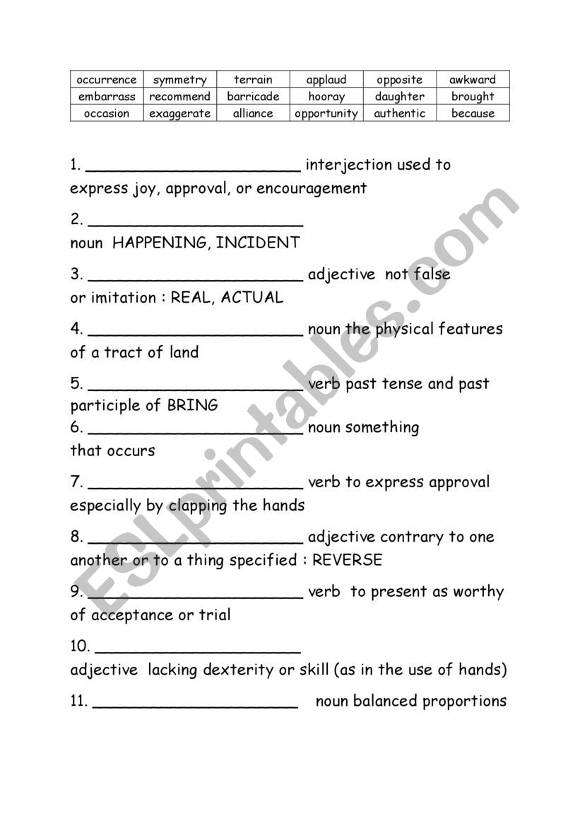 Spelling Words Definitions Grade 6 Week 6