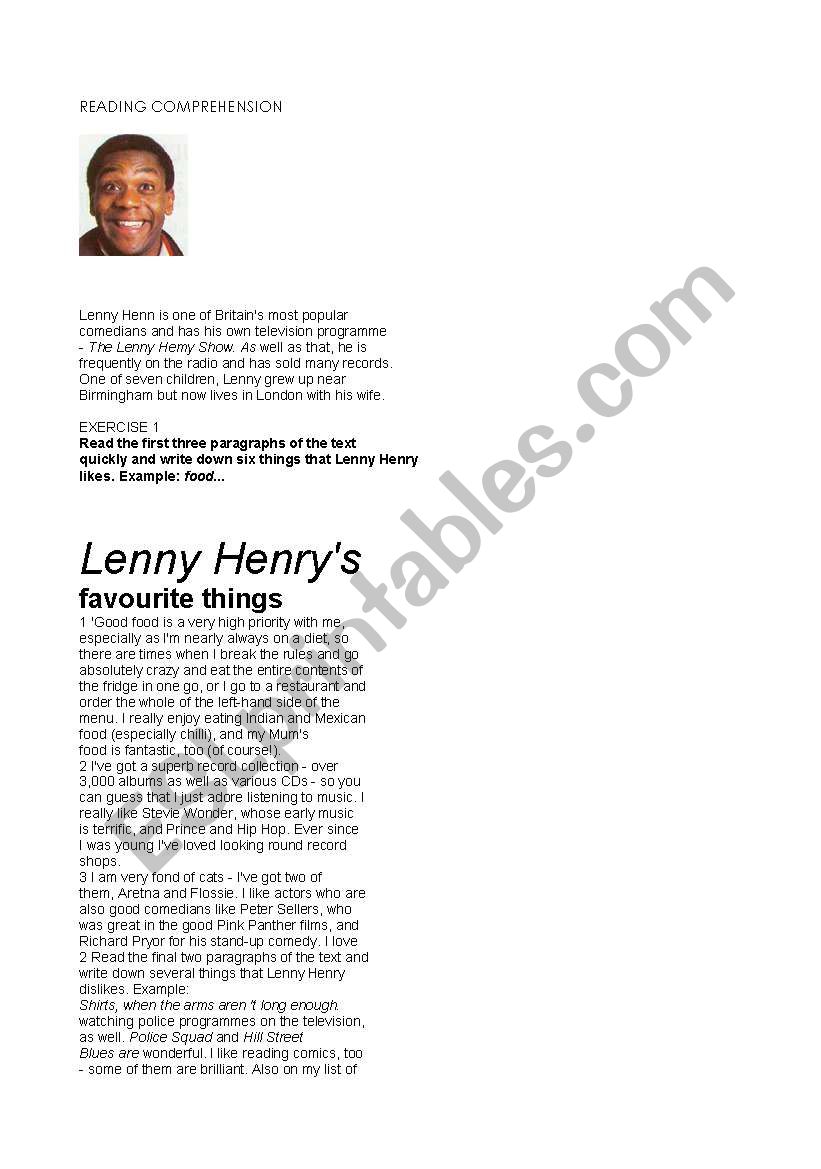 Lenny Henry  worksheet