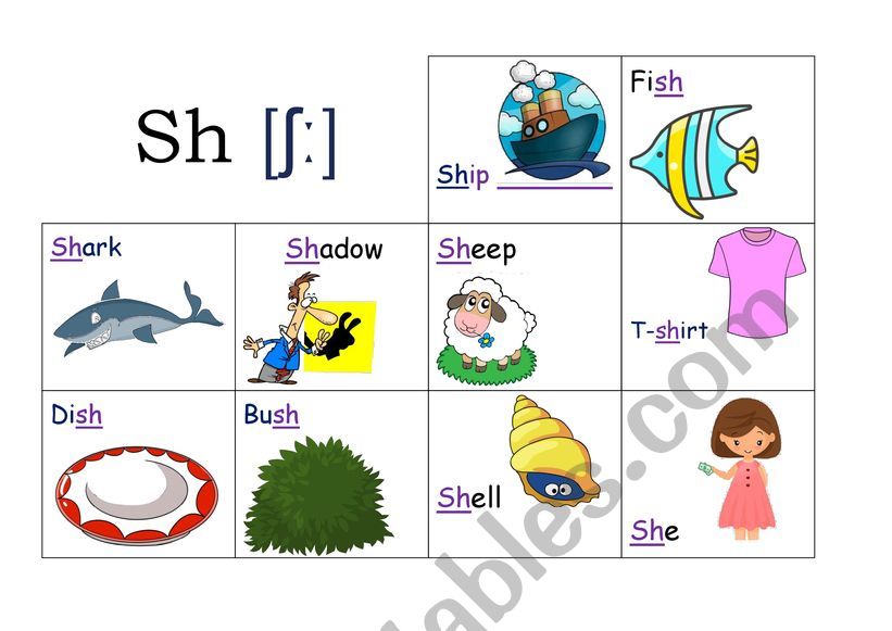 SH Sound  ʃː Part 1 worksheet