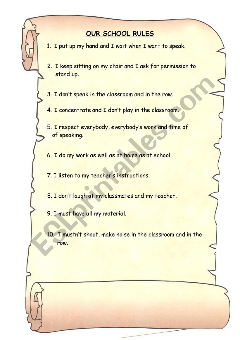 School rules worksheet