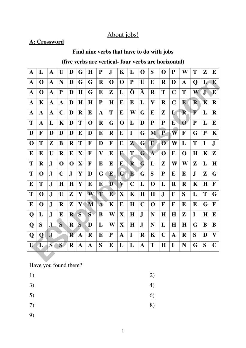Jobs Crossword puzzle and guessing game