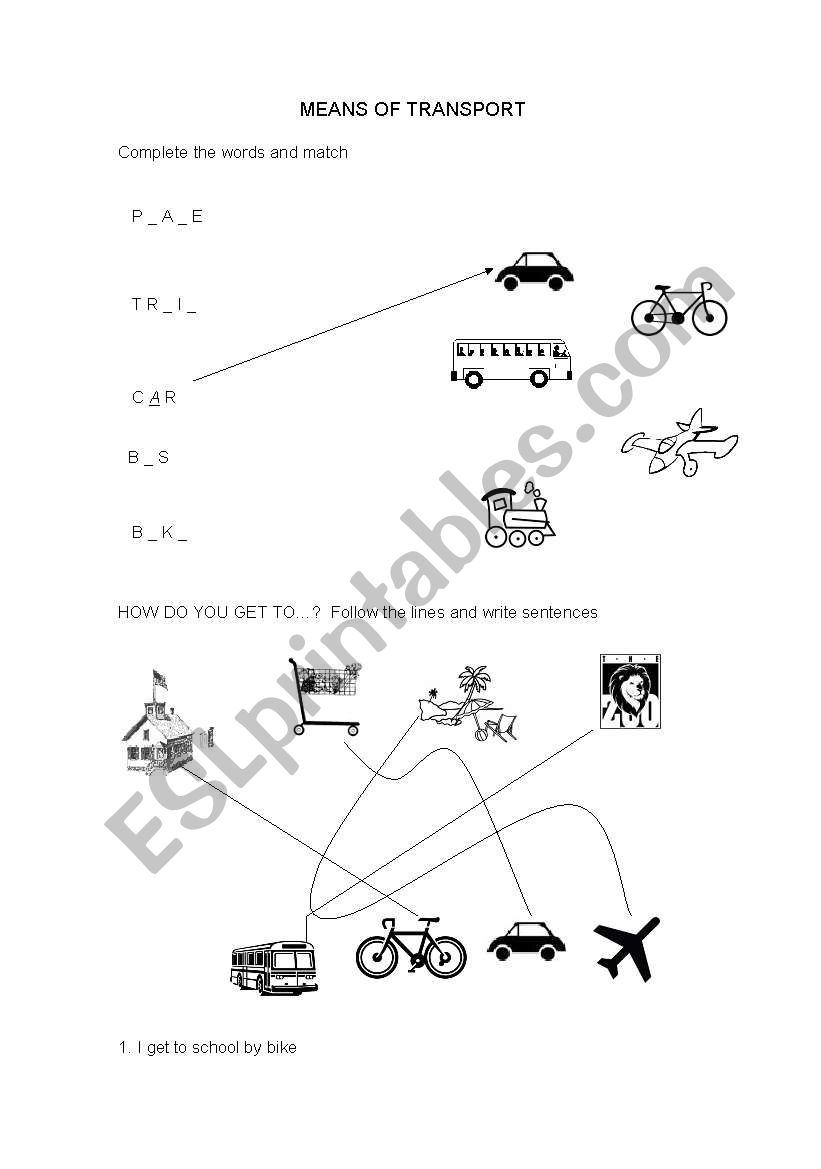 Means of Transport worksheet