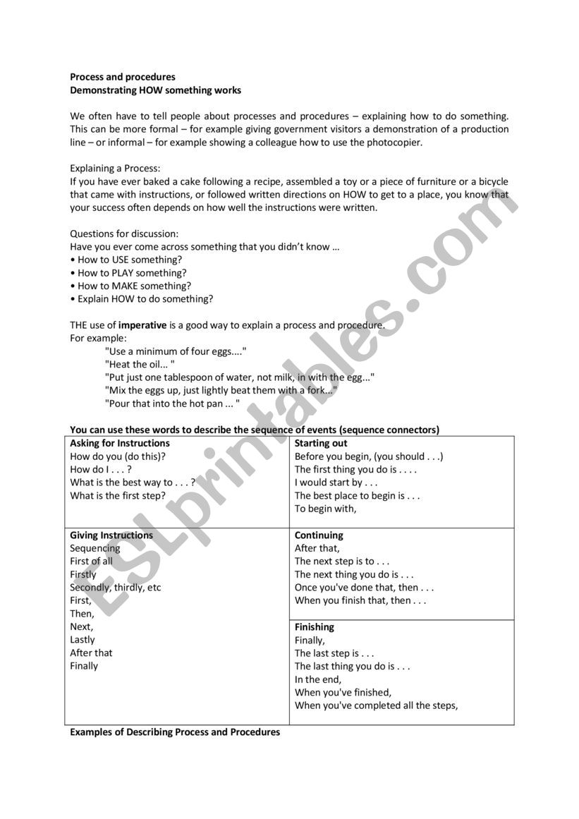Process and procedure  worksheet
