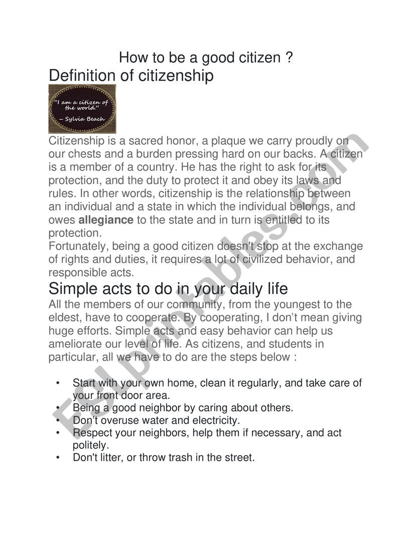 citizenship worksheet