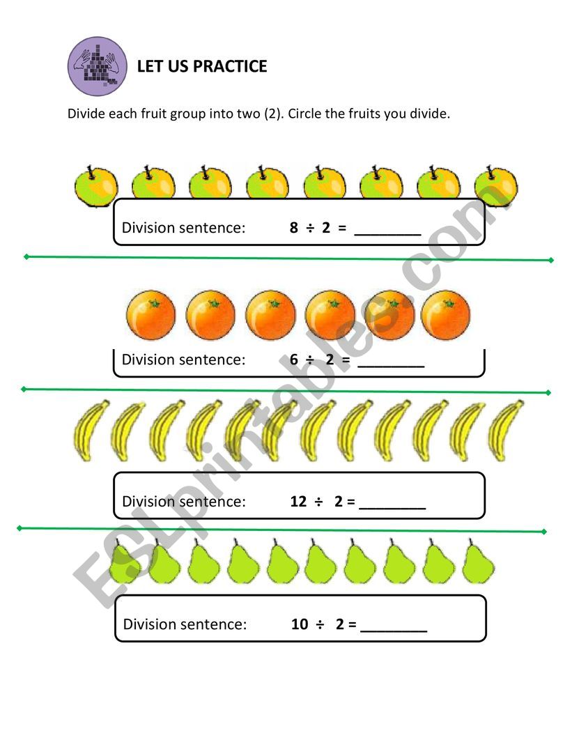Division by 2 worksheet