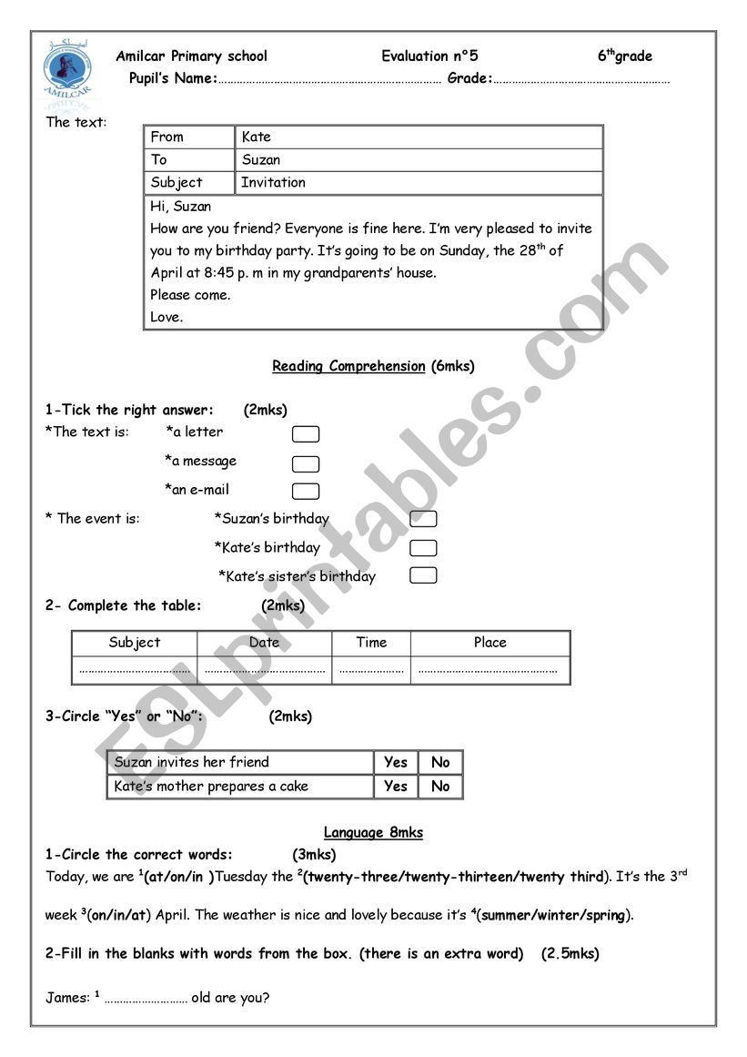 evaluation  worksheet