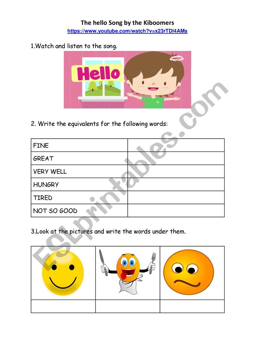 The Hello Song worksheet