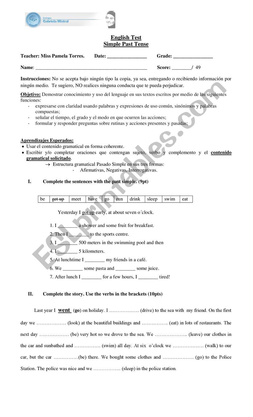 Simple past worksheet