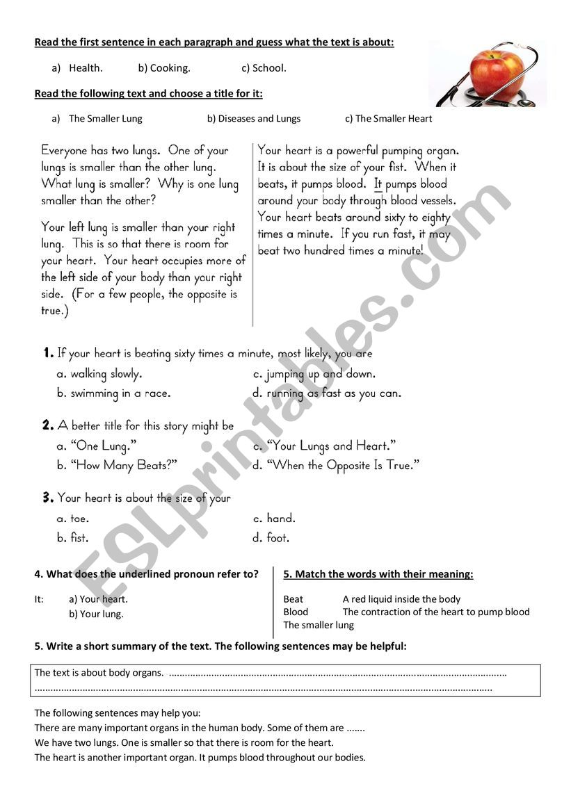 Our Health worksheet