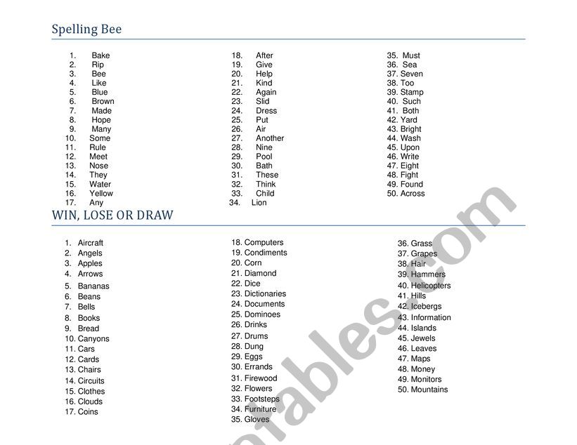 Spelling Bee worksheet