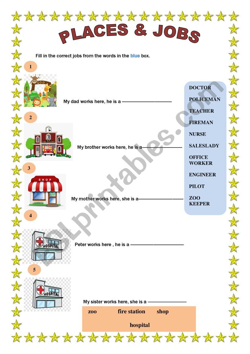 Places & Jobs worksheet