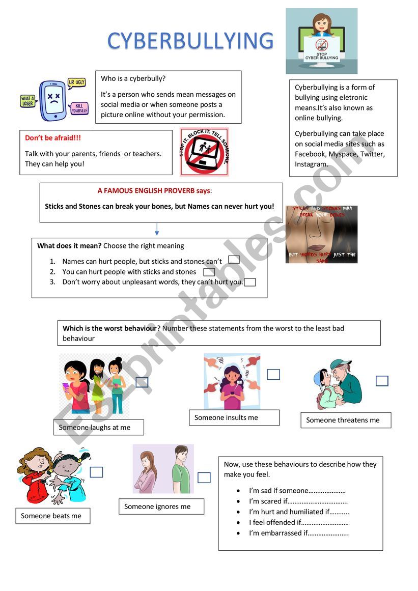 Cyberbullying worksheet