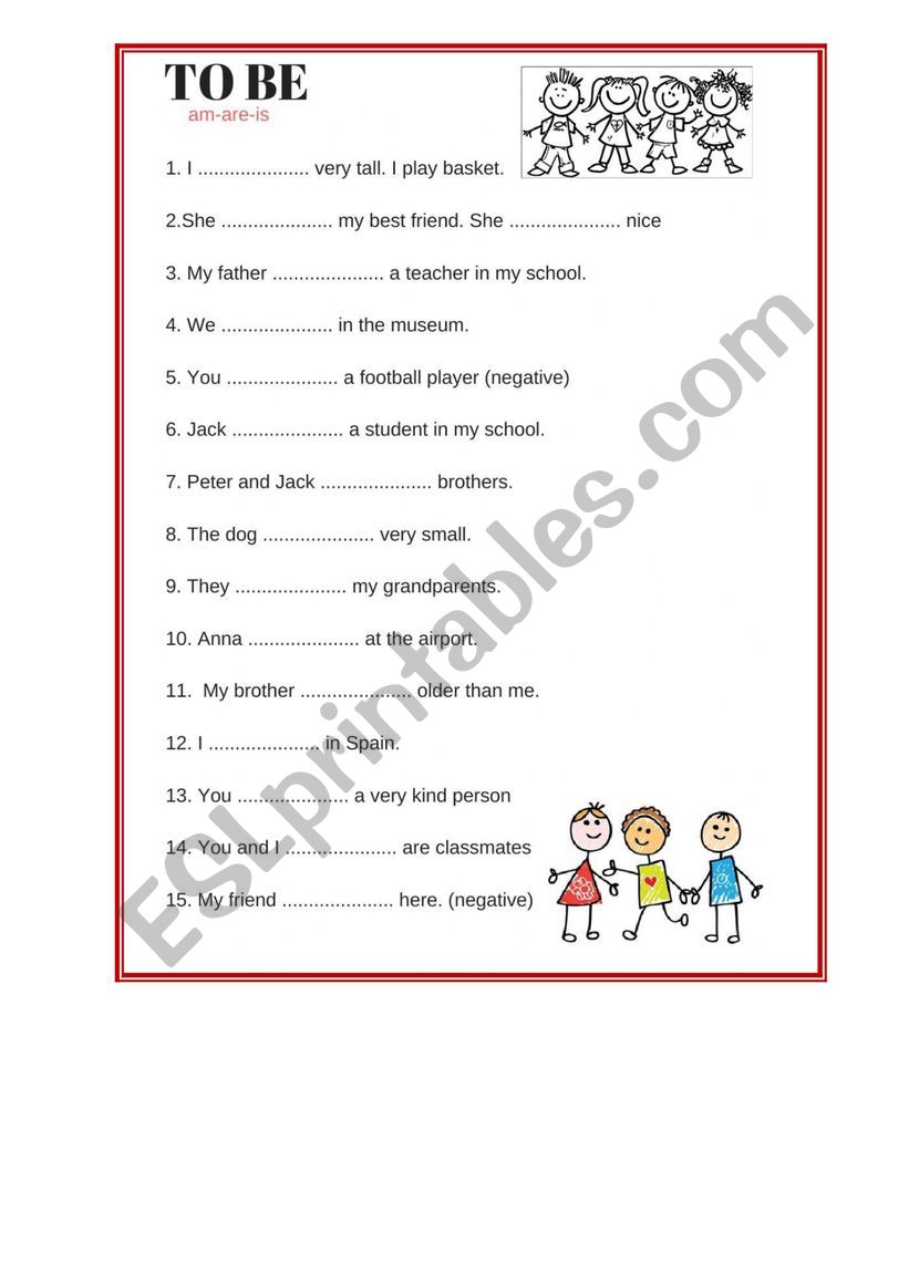 verb to be worksheet