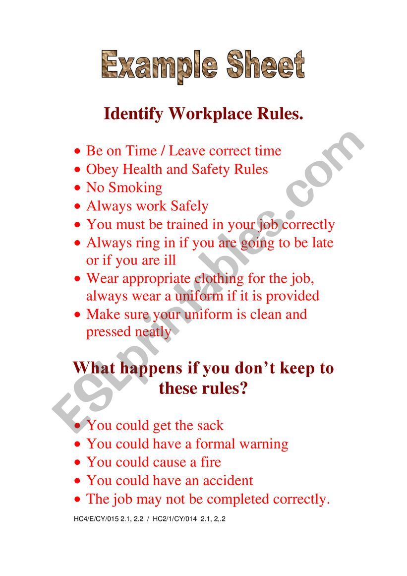 Workplace Rules worksheet