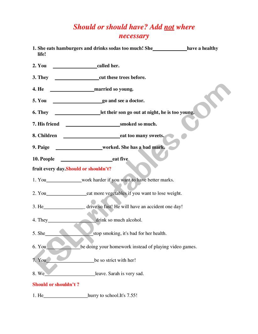 Grammar practice. Should worksheet