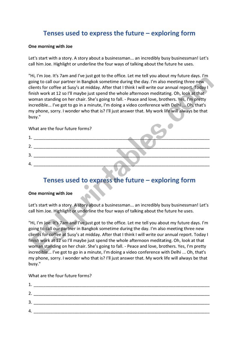 Tenses used in the future  worksheet