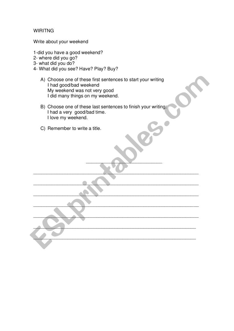 writing  text worksheet