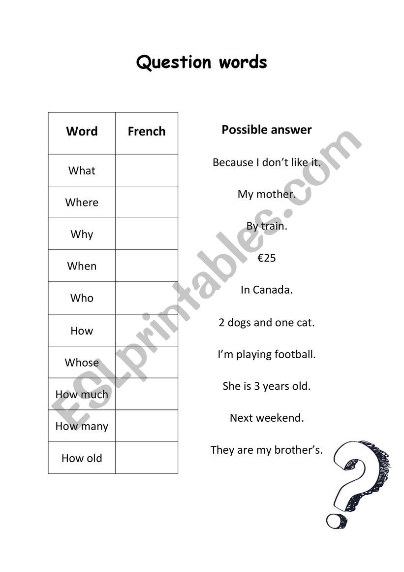 Question words - Meaning and answer match