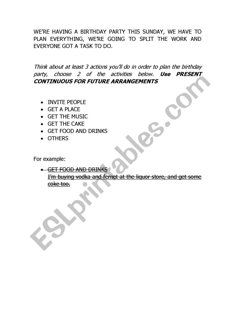 PARTY FUTURE ARRANGEMENT worksheet