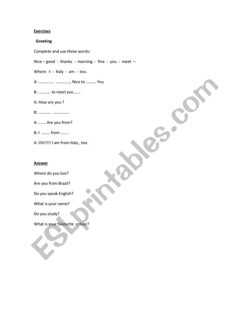 PERSONAL INFORMATION worksheet