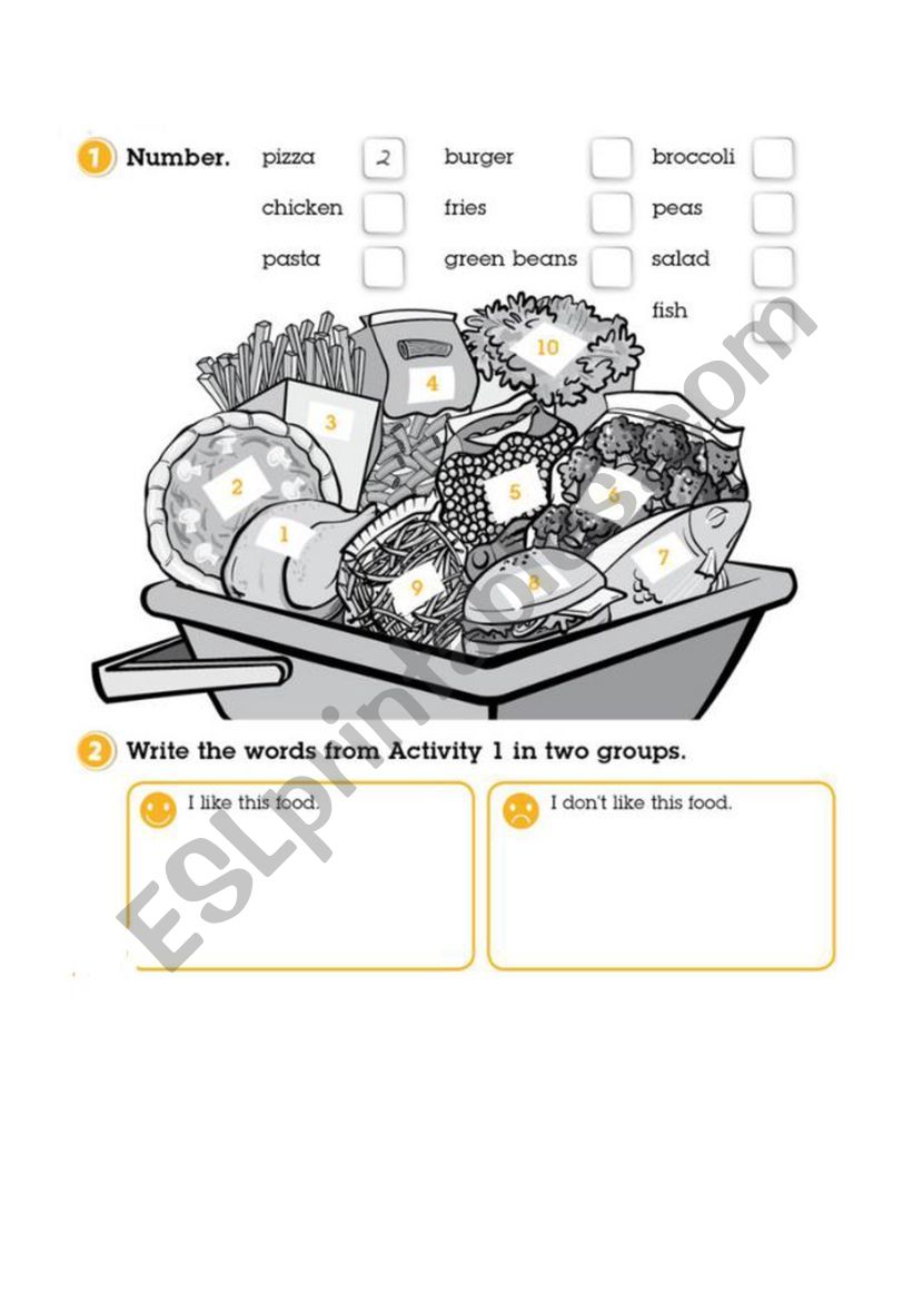 FOOD AND NUMBERS worksheet
