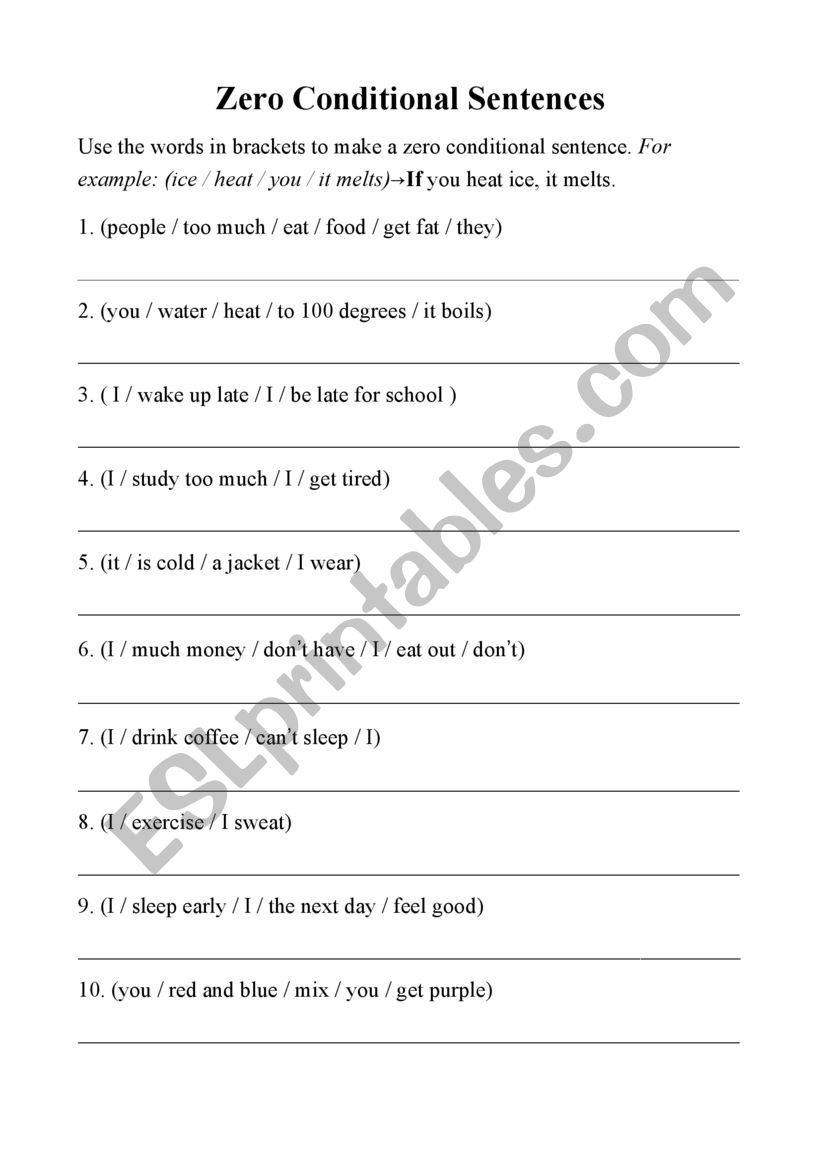 zero conditional sentences worksheet