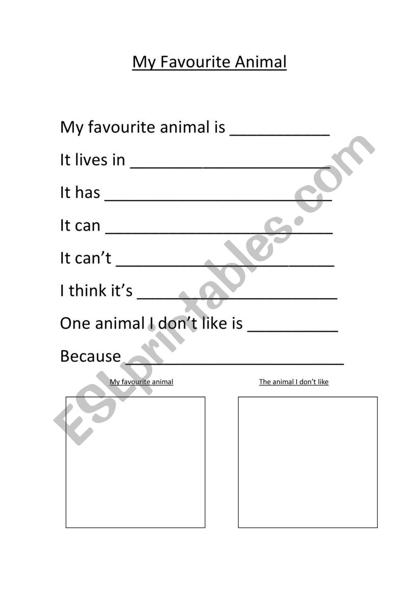 My favourite animal worksheet