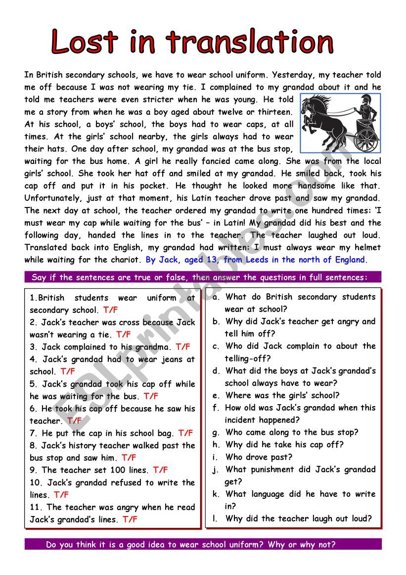 RC: Lost in translation worksheet