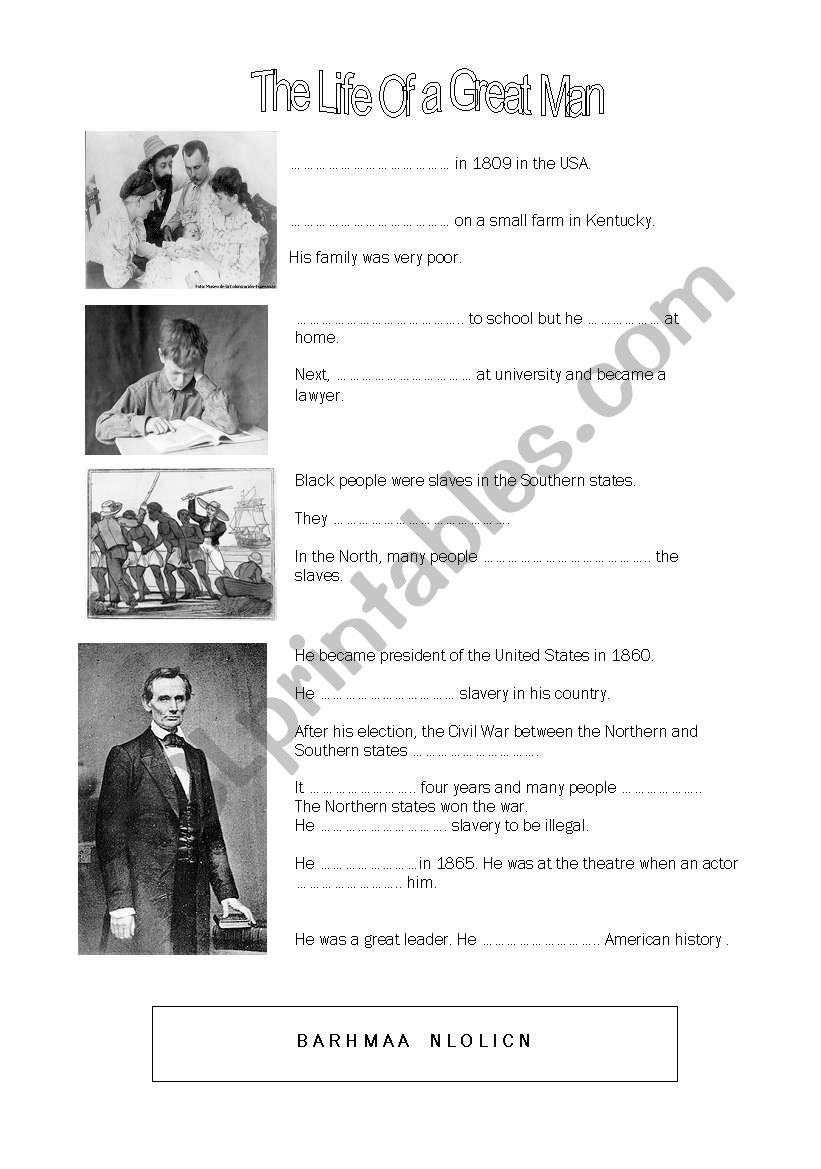 Biography ABRAHAM LINCOLN   ESL worksheet by A.M.S