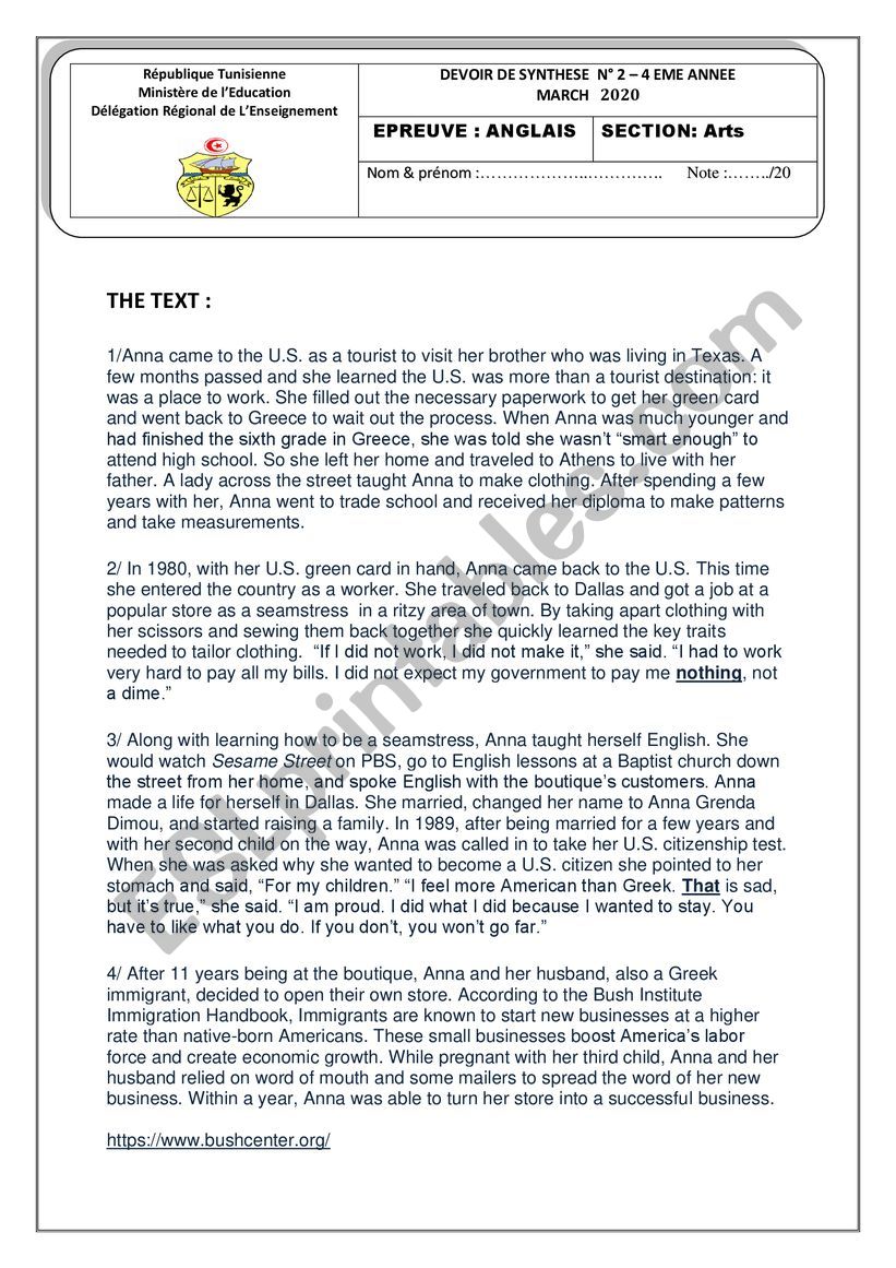 end-of- term test for 4th formers