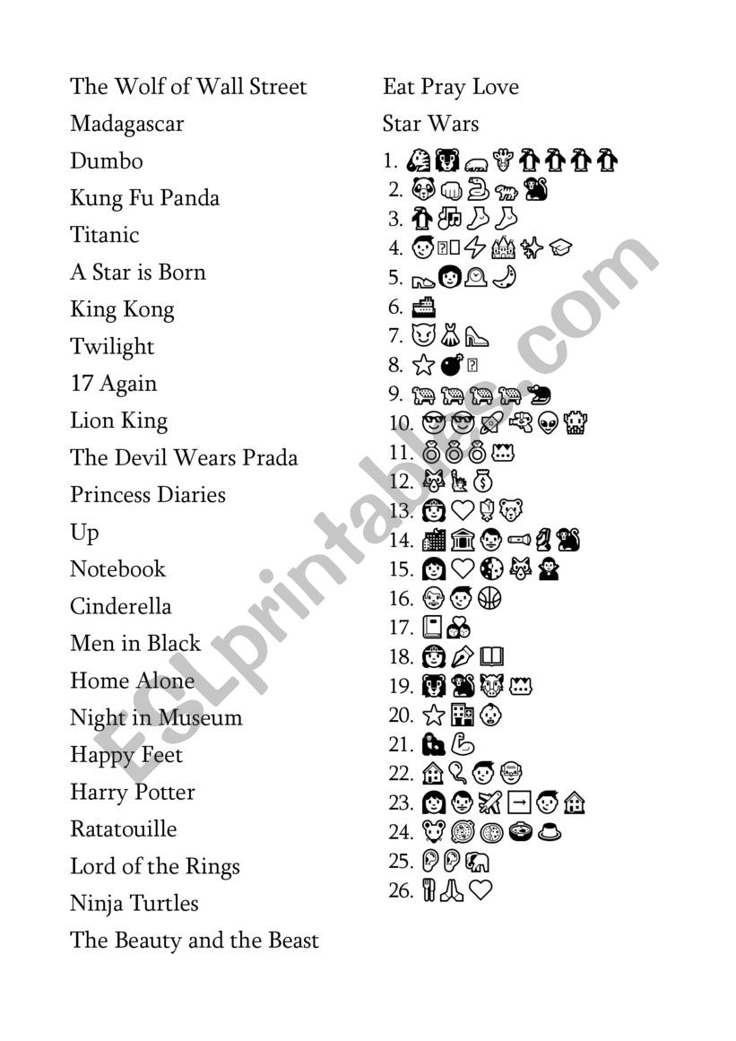 film Emoji worksheet