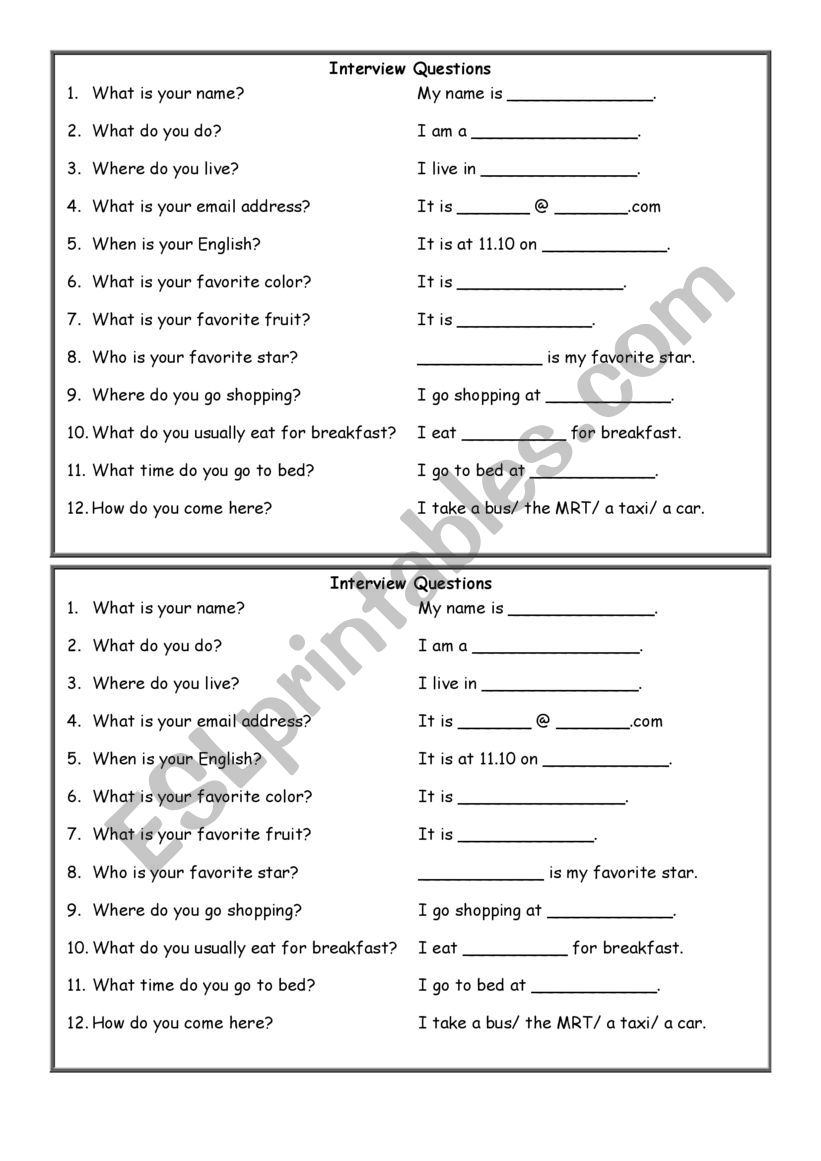 Basic Information worksheet