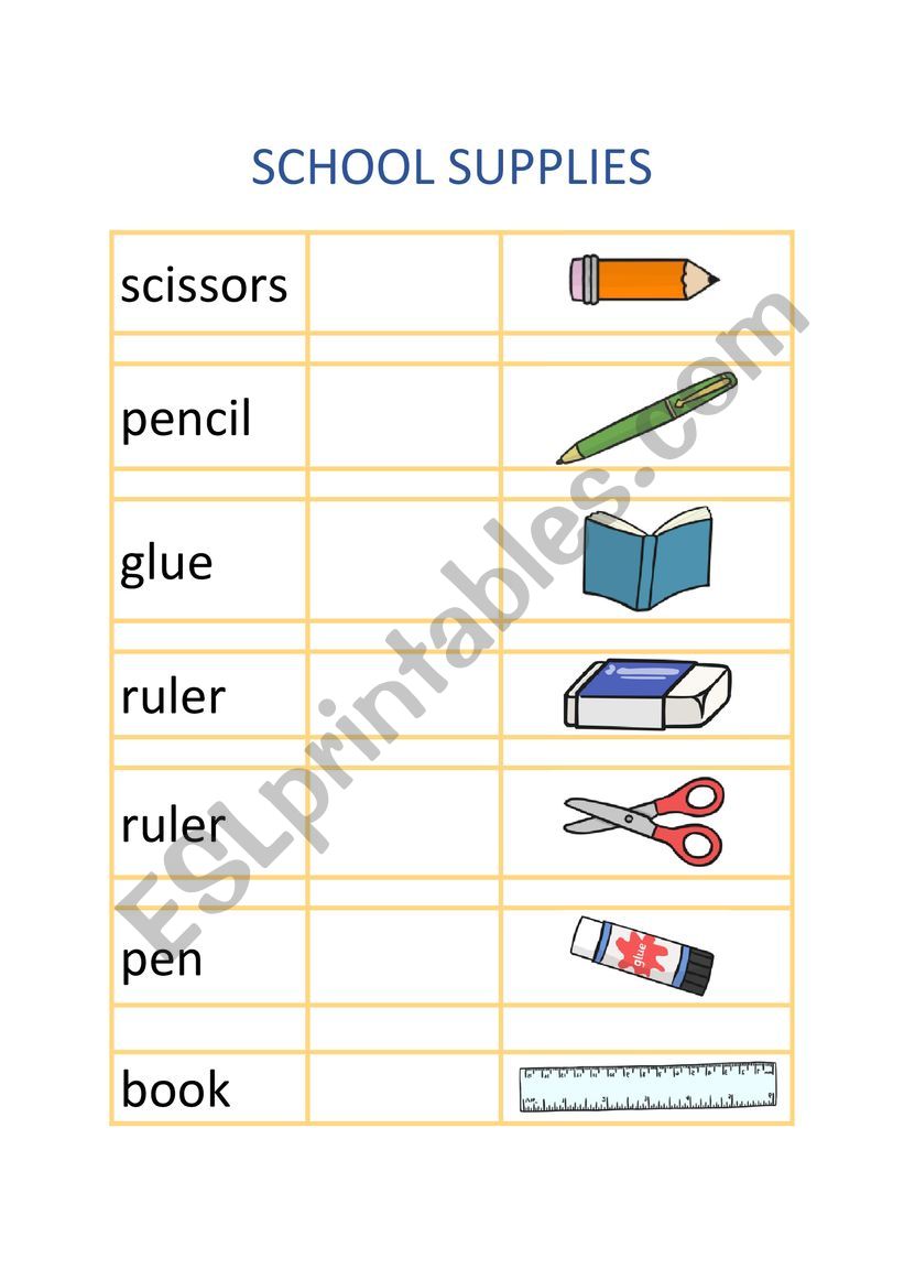 School objects worksheet