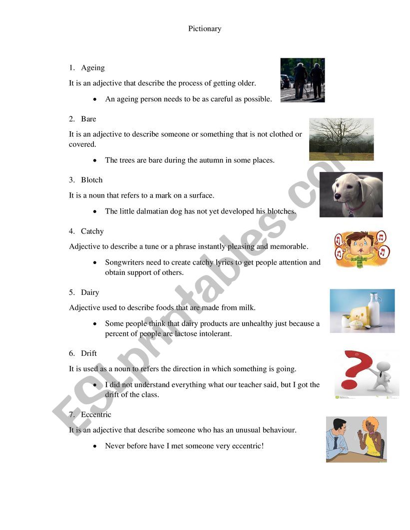 Pictionary worksheet