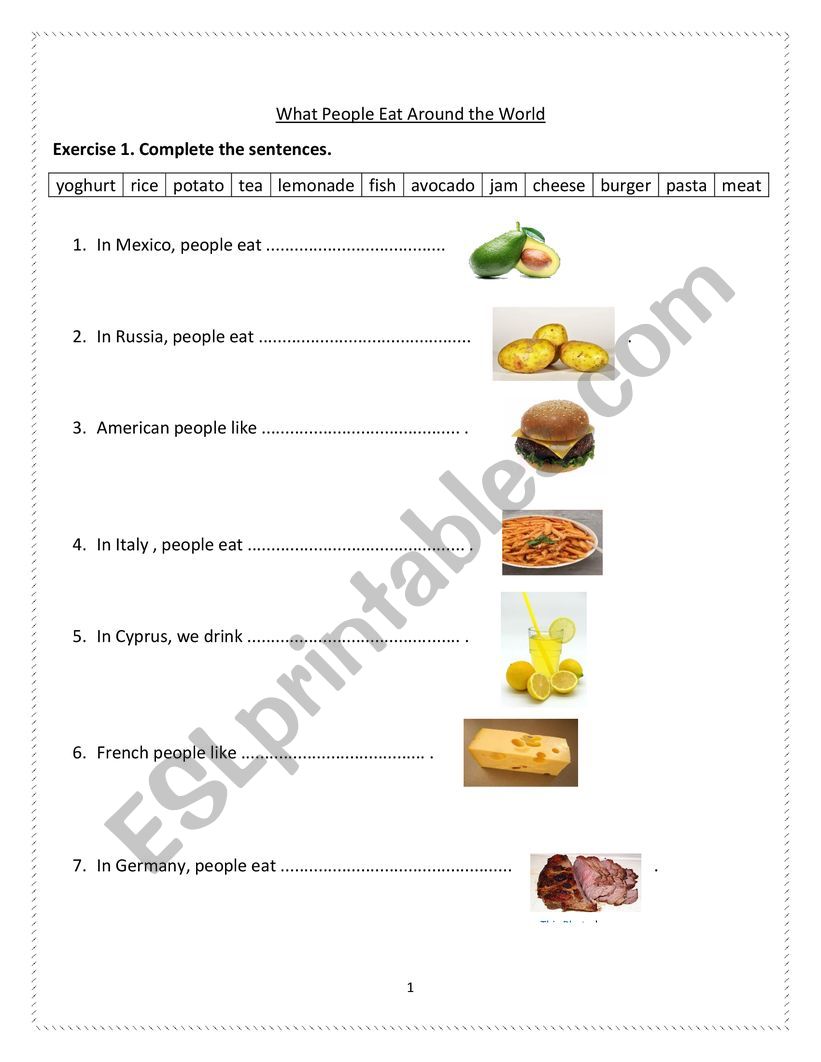 Food Around the World worksheet