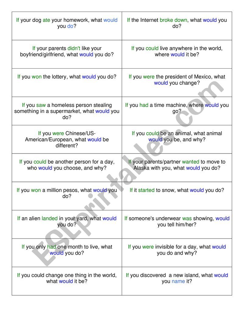 Speaking Card worksheet