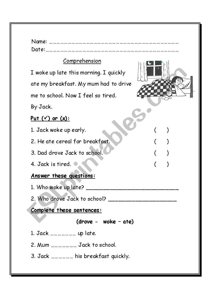 comprehension worksheet