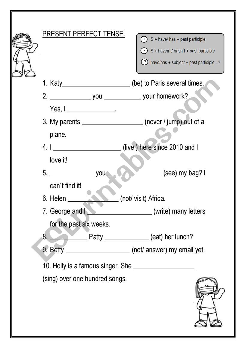 Present perfect tense worksheet