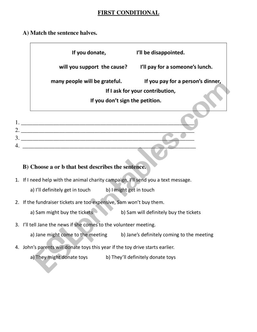 THE FIRST CONDITIONAL worksheet