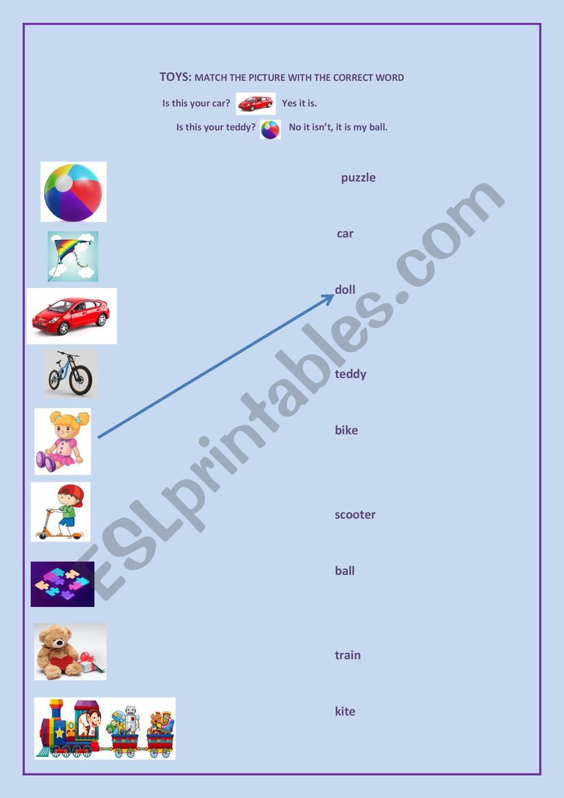 Toys: Matching Exercise worksheet