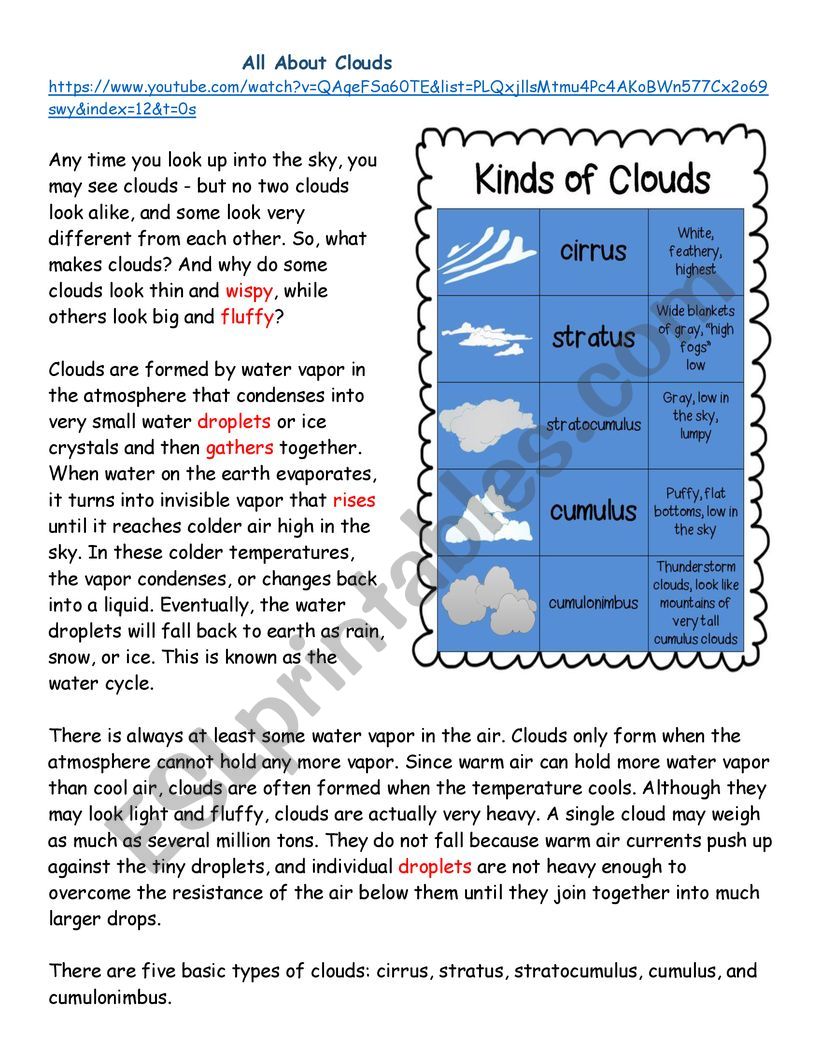 All About Clouds worksheet