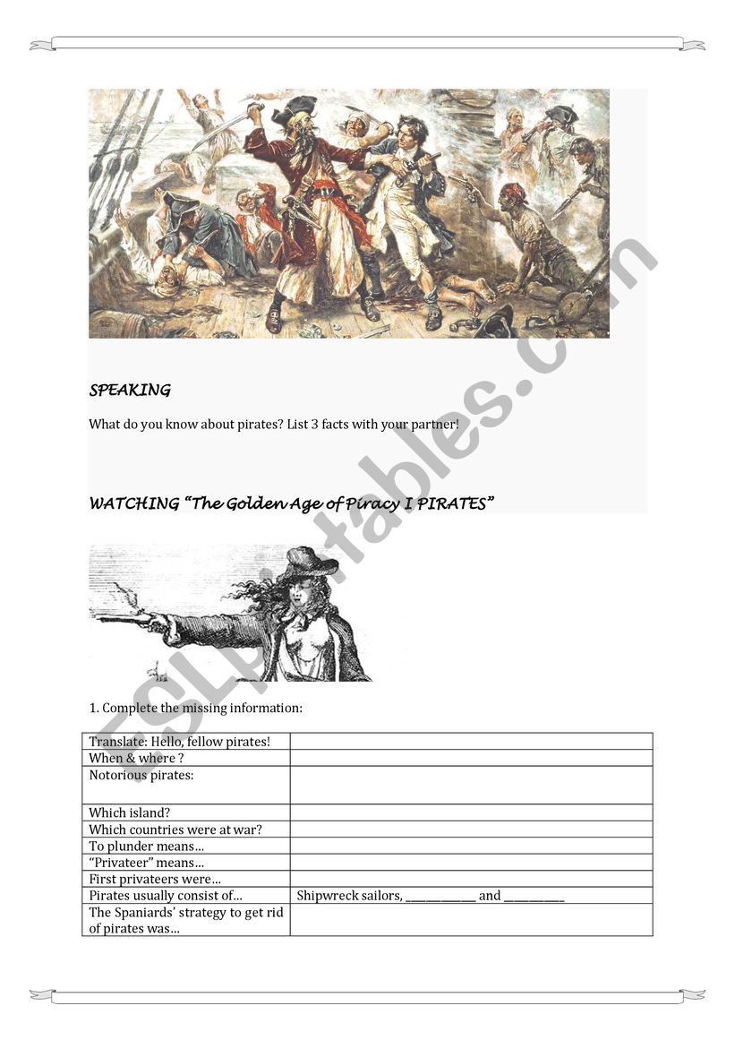 A Pirate�s Life For Me worksheet