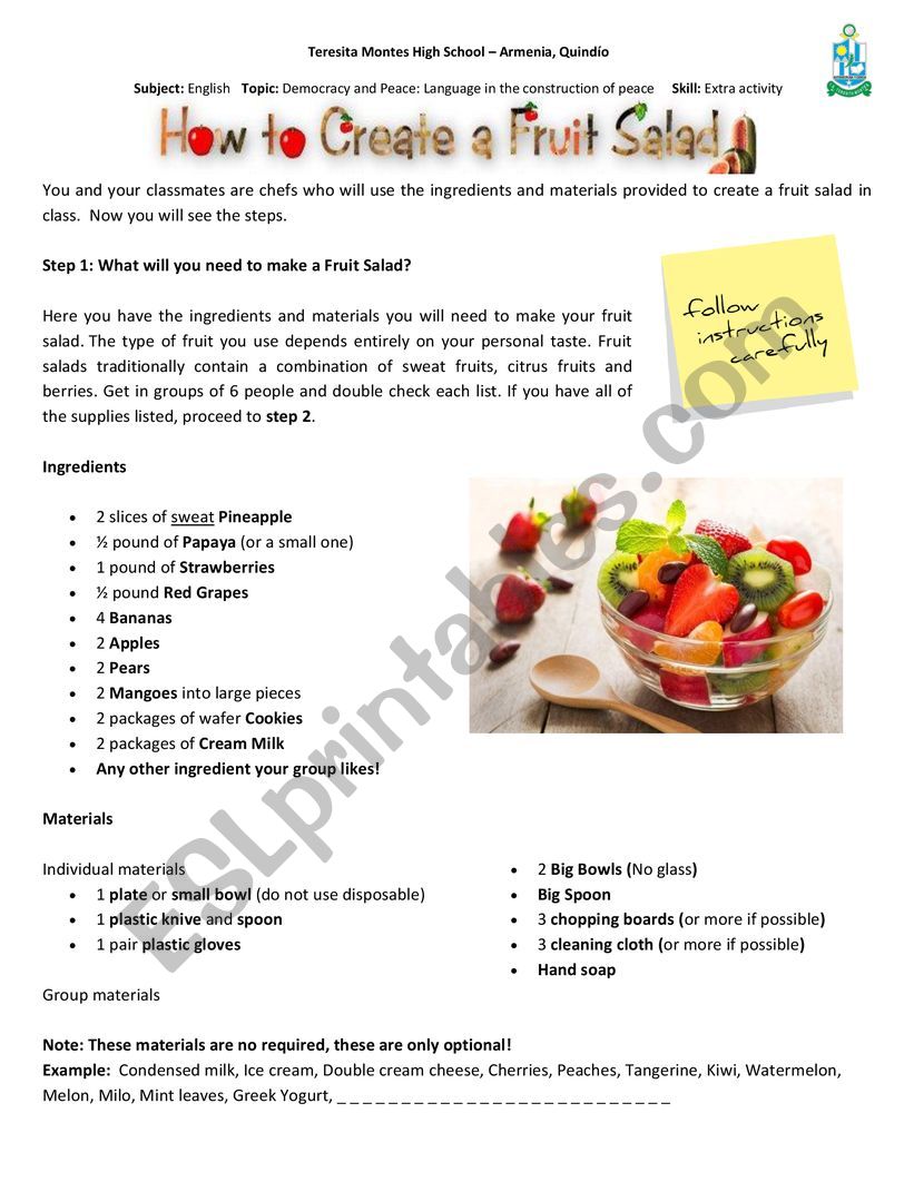 Fruit worksheet