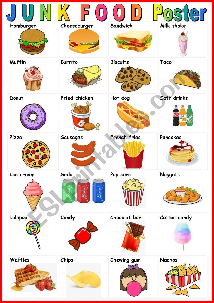 JUNK FOOD Poster - Vocabulary - ESL worksheet by karagozian