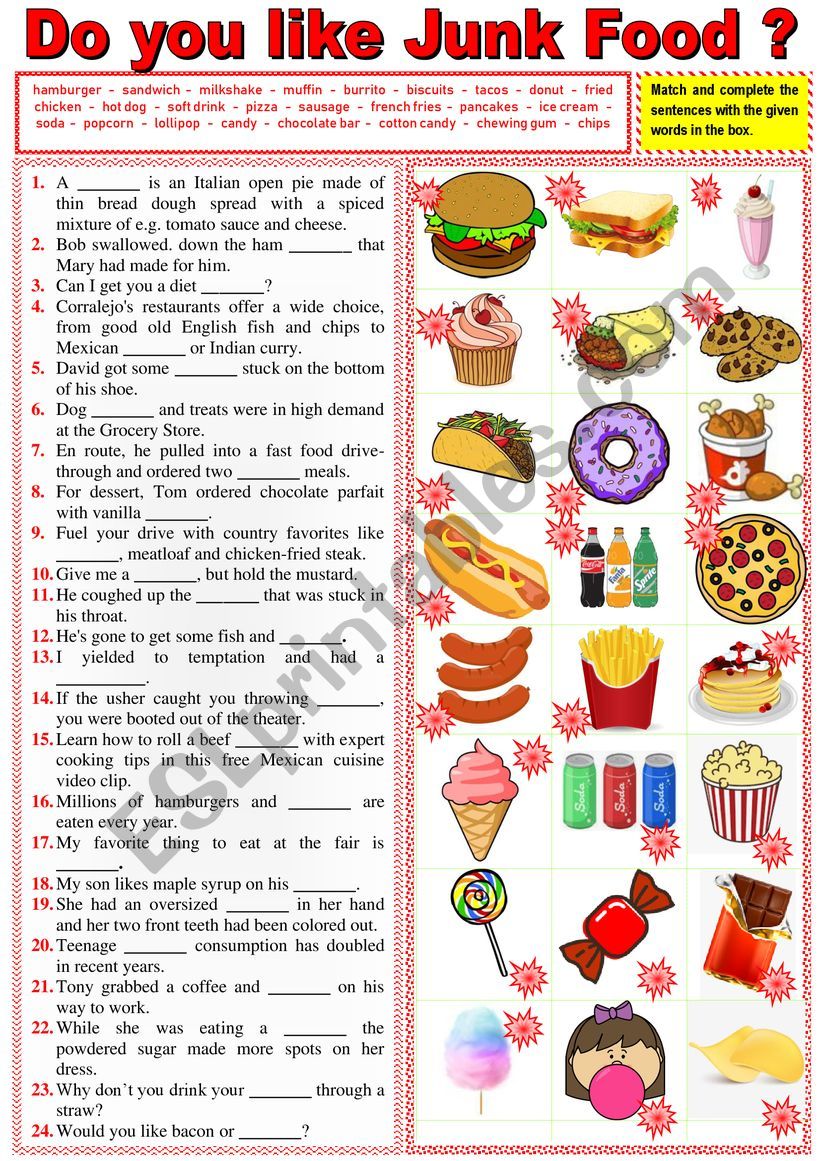 junk-food-in-sentences-vocabulary-matching-key-esl-worksheet-by-karagozian