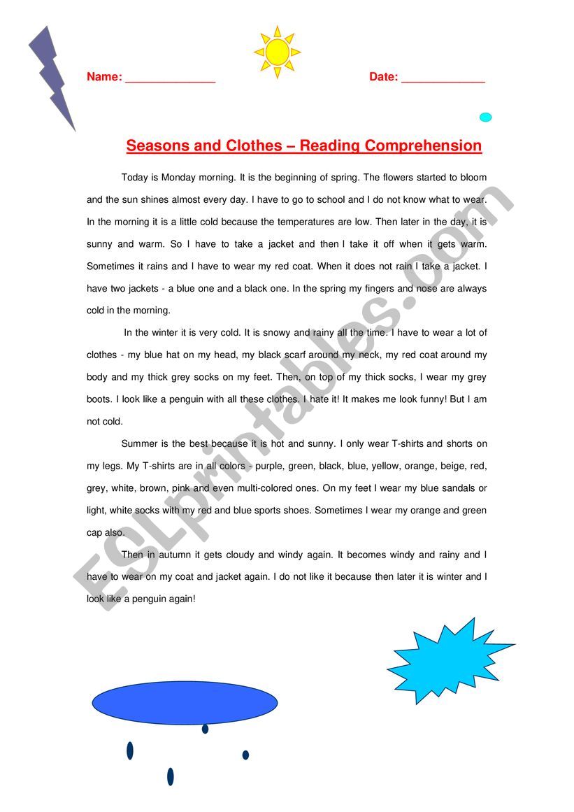 Clothes reading  worksheet