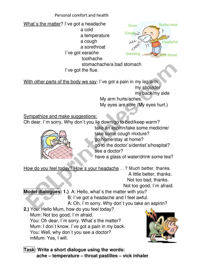 Personal comfort and health worksheet
