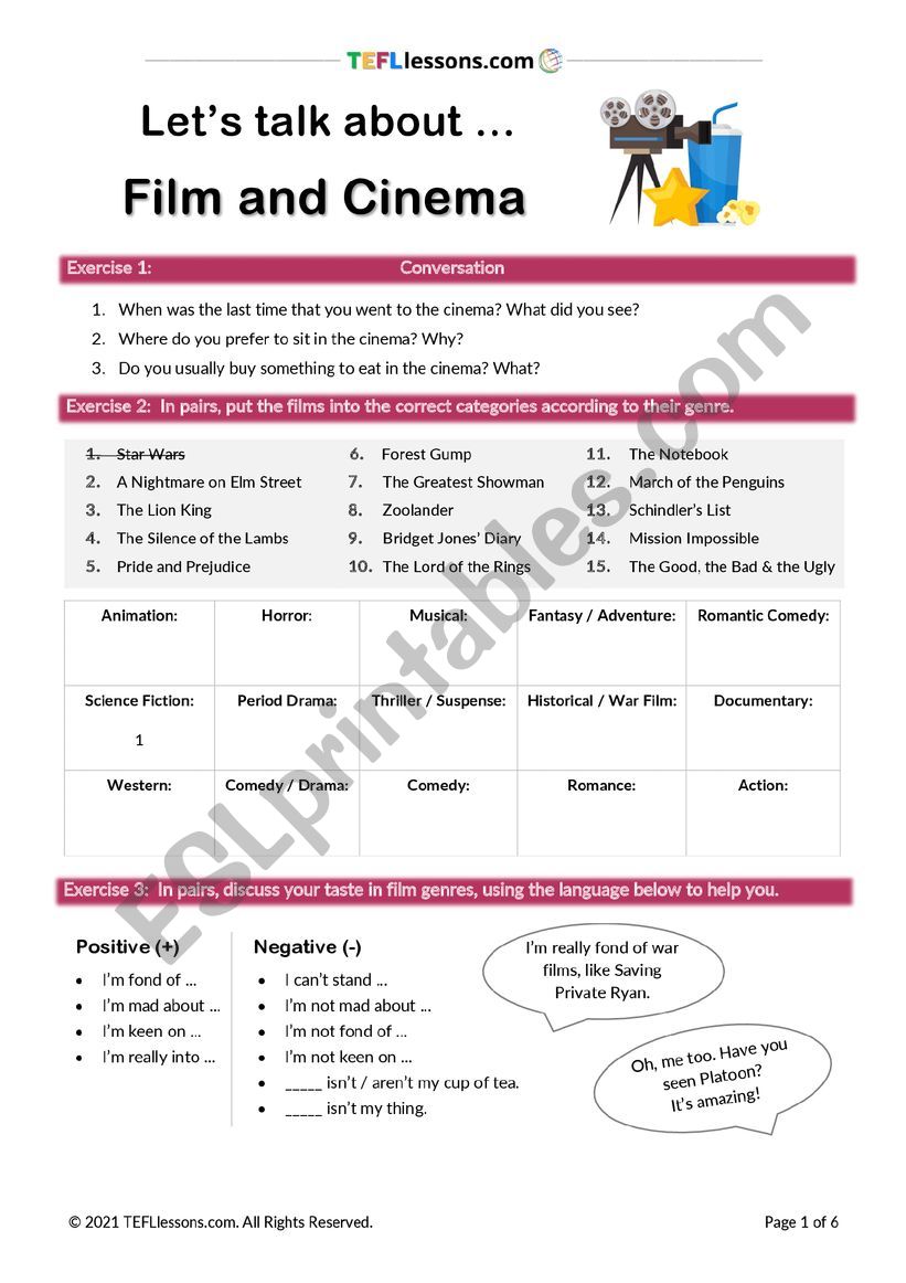 Film & Cinema Lesson worksheet