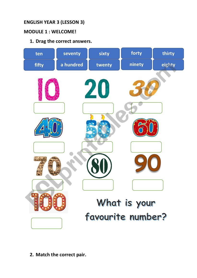 NUMBERS TO 100 worksheet