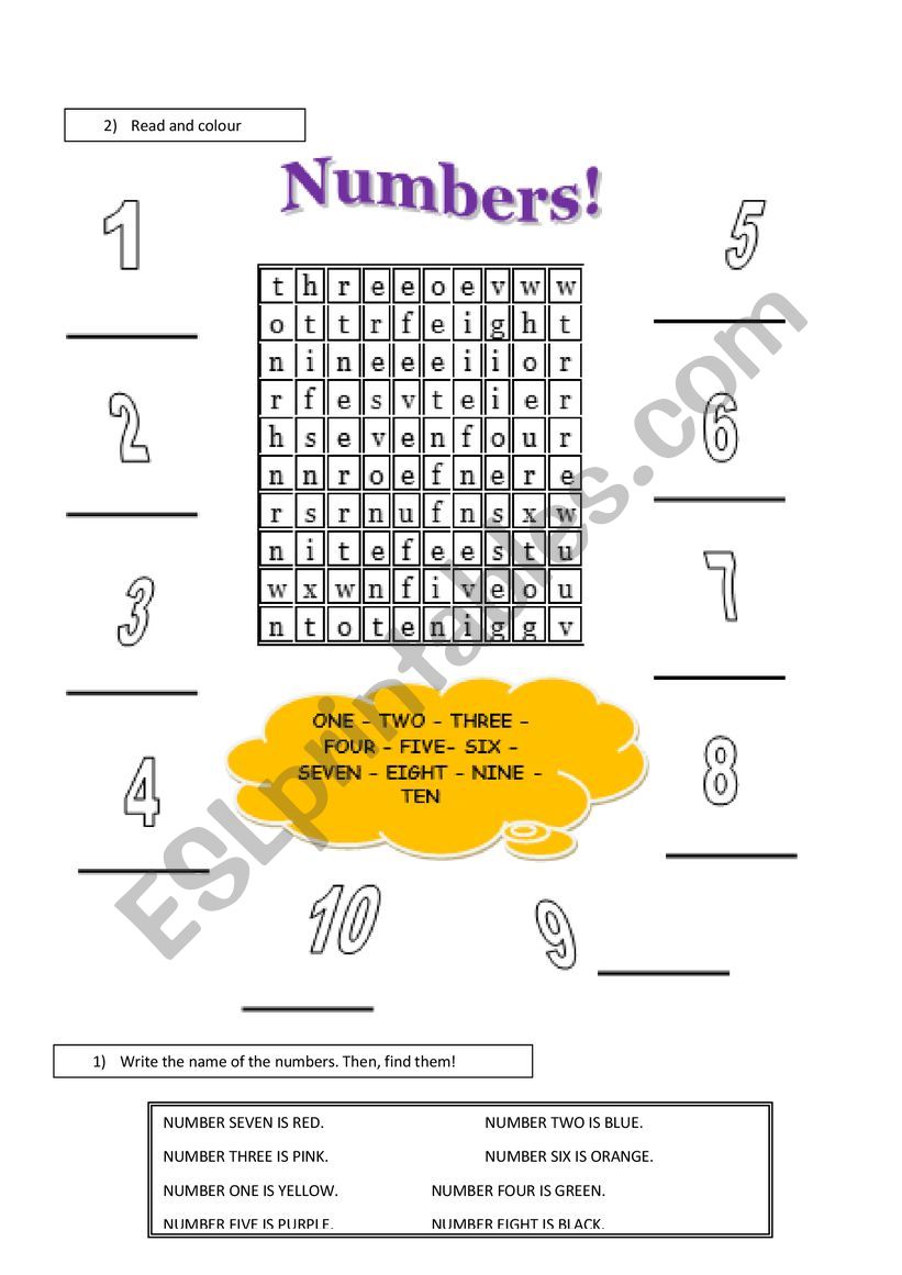 NUMBERS WORDSEARCH worksheet